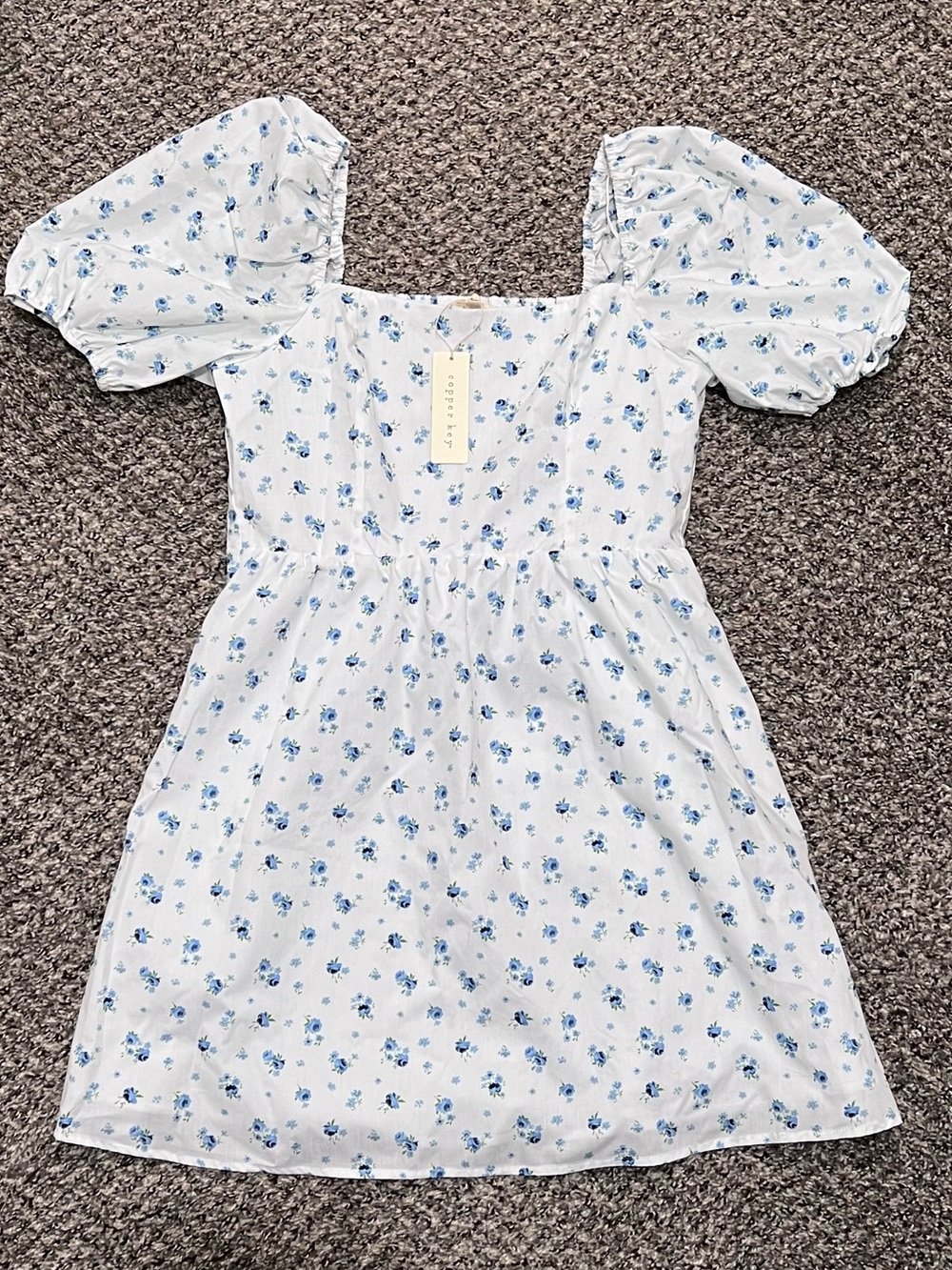 Copper Key Floral Puff-Sleeve Juniors Dress